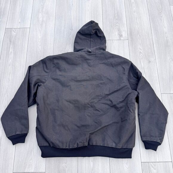 VINTAGE Carhartt J04 Jacket Mens 2XL Tall Black Canvas Hooded Heavy Duty Work - Picture 2 of 4